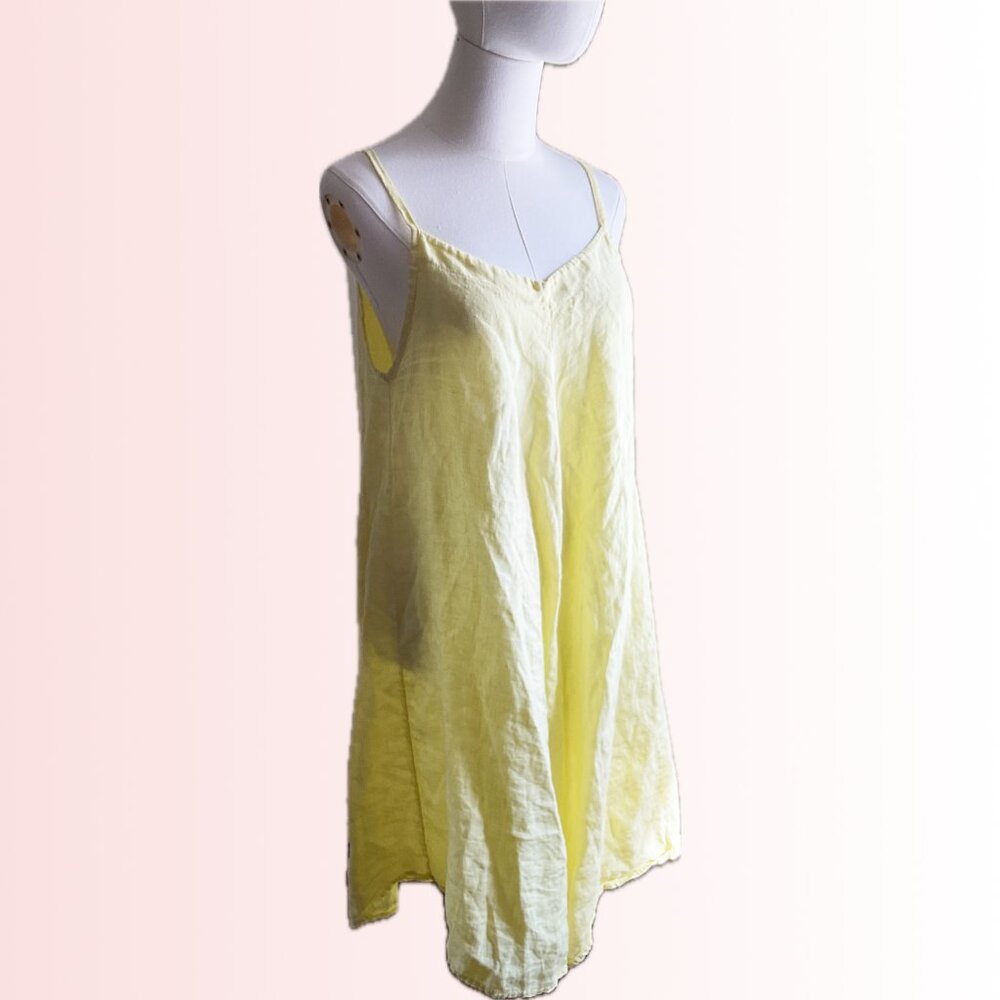 Terzo Millennio 100% linen lemon yellow trapeze shift dress - NWOT